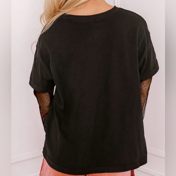Floral Mesh Sleeve Black Top - Picture 2 of 6